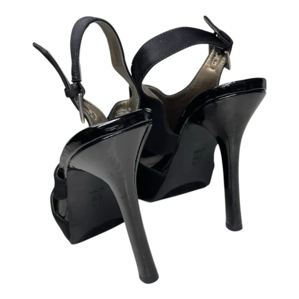 9 & Co 10M Black Platform Sandals Peep Toe Slingback Heels JJFAITHFUL Glam Pinup